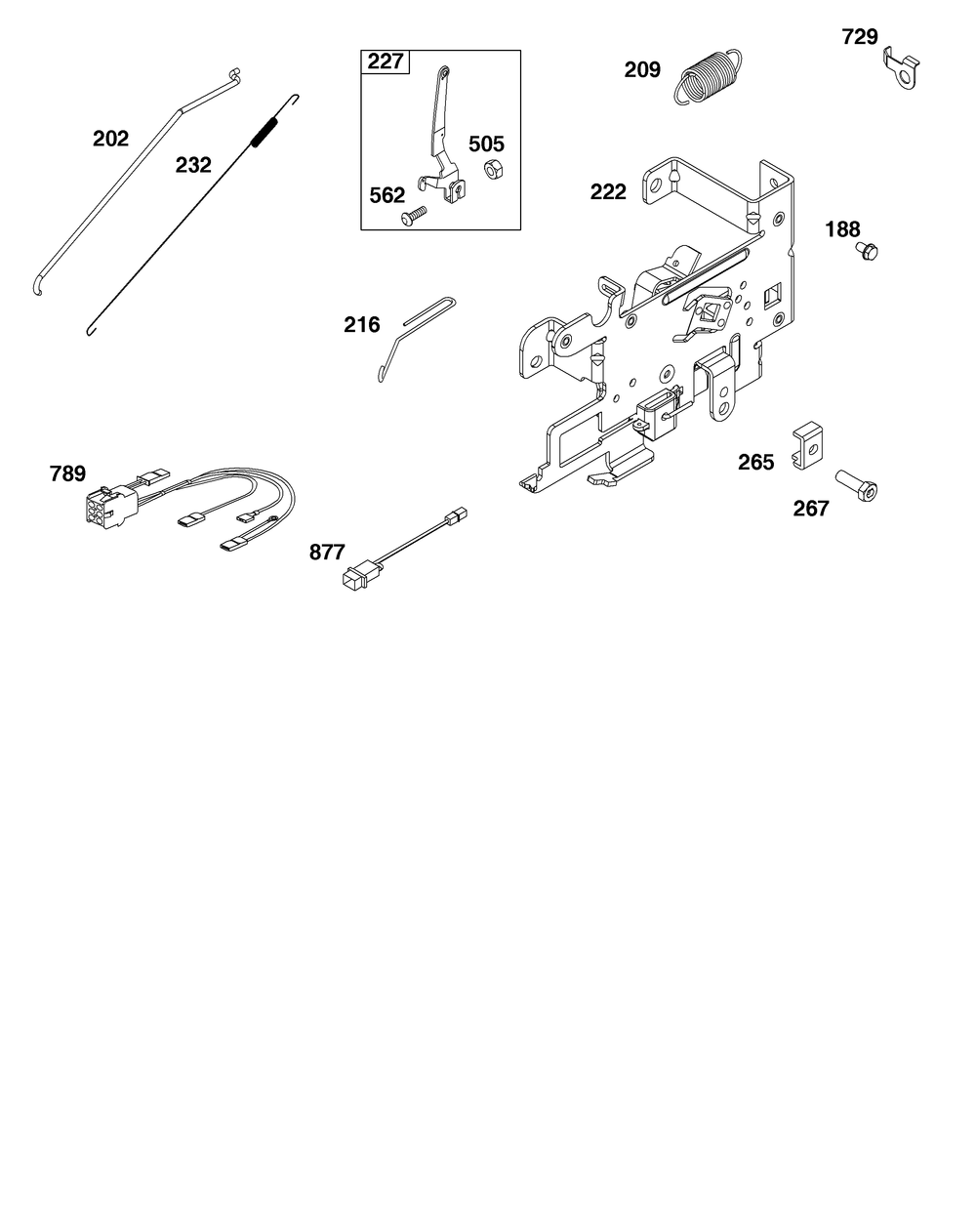 Controls Group Diagram and Parts List for 21R807-0039-B5 200000 - 399999 Briggs and Stratton Engine